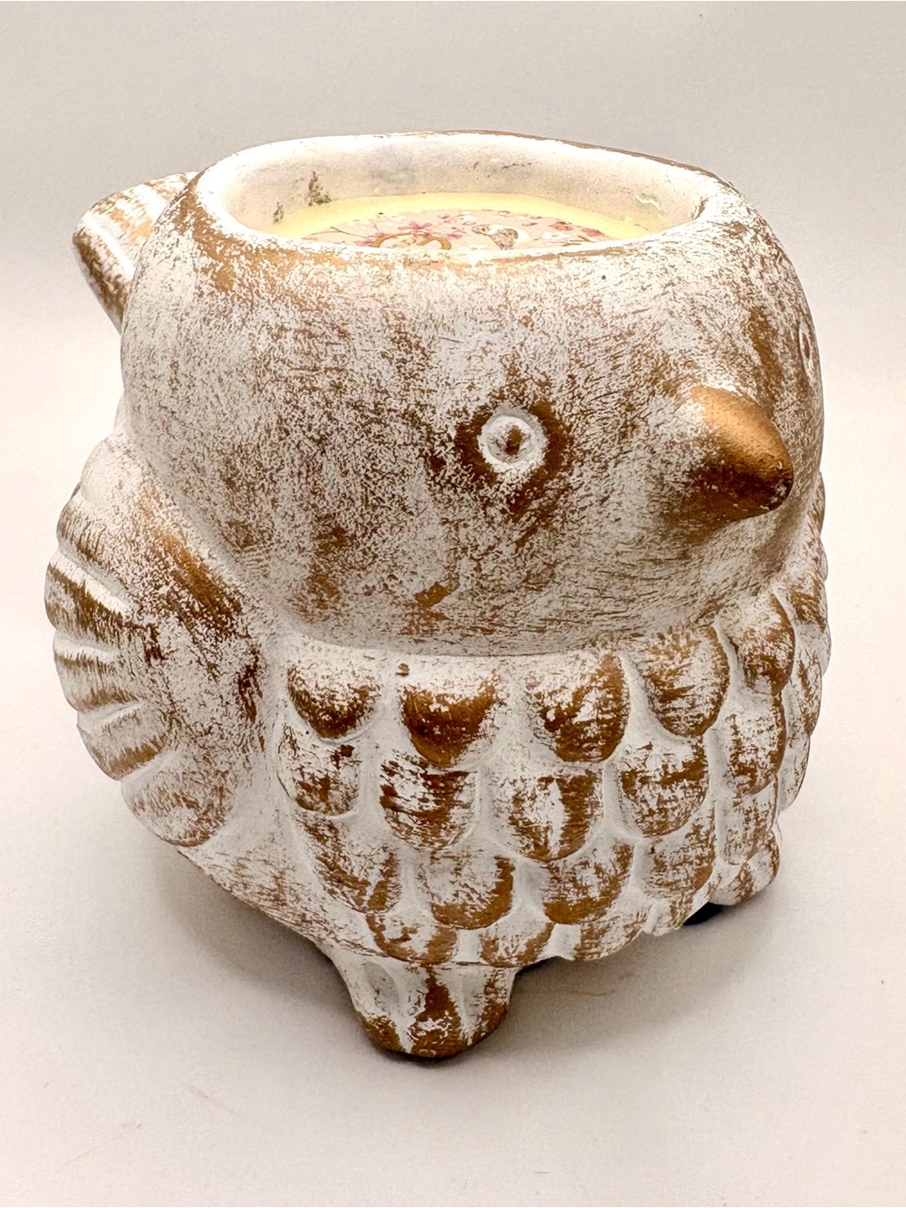 Boutique White & Tan Fall Owl Distressed Decorative Candle